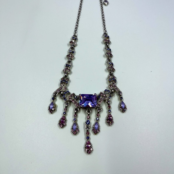 Vintage Y2K Silver with Purple & Pink Glass Crystal Chandelier Necklace - Picture 3 of 6